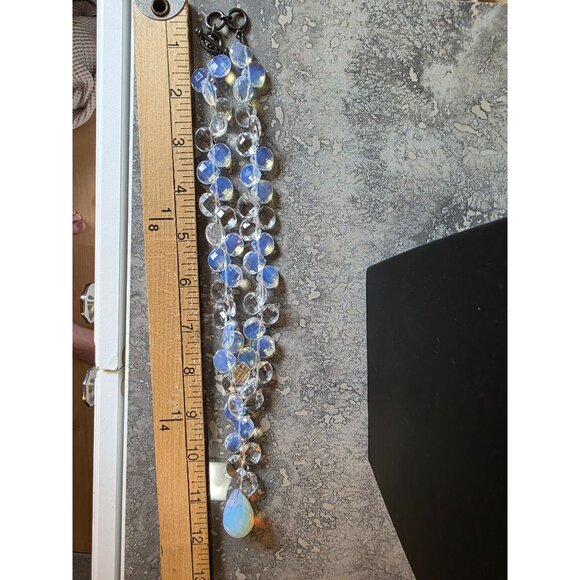 Sterling Silver Faceted Opalite Teardrop Pendant Toggle Clasp Antique - Picture 7 of 8